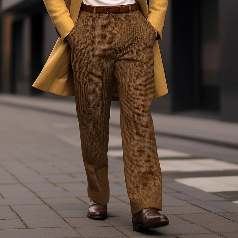Men's brown formal straight-leg trousers for autumn and winter layering