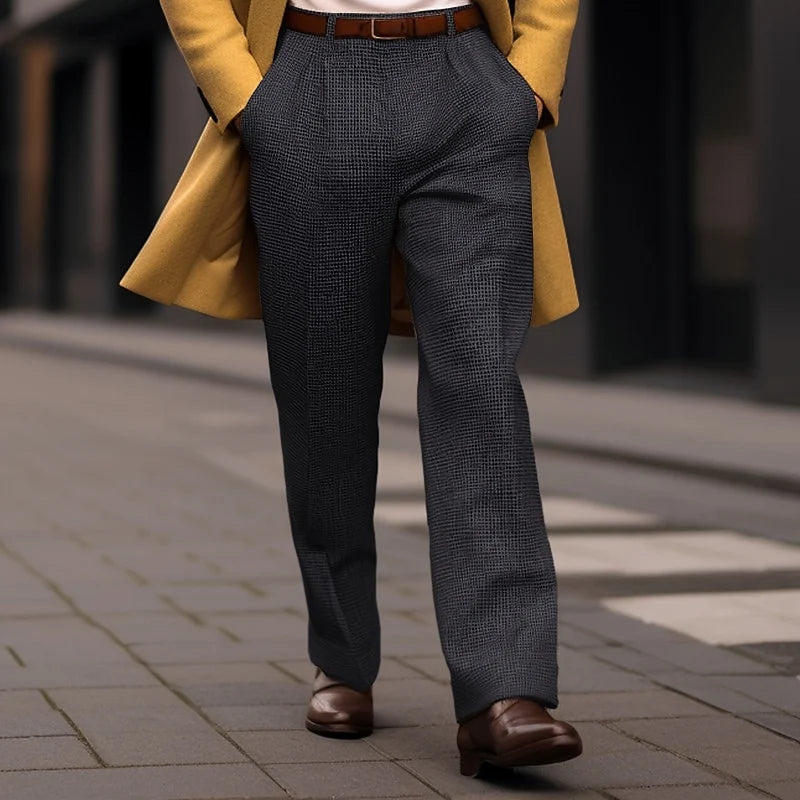 Men's black formal straight-leg trousers for autumn and winter layering