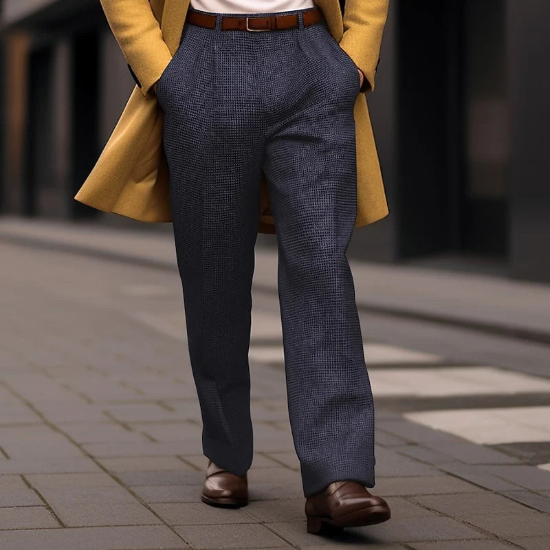 Men's navy blue formal straight-leg trousers for autumn and winter layering