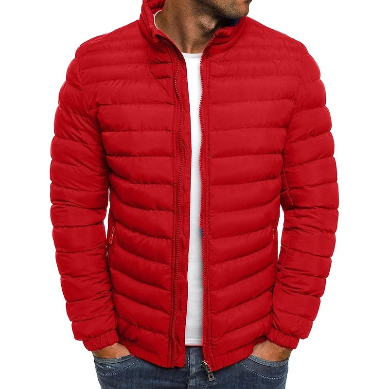 Men's red lightweight quilted puffer jacket for everyday winter wear