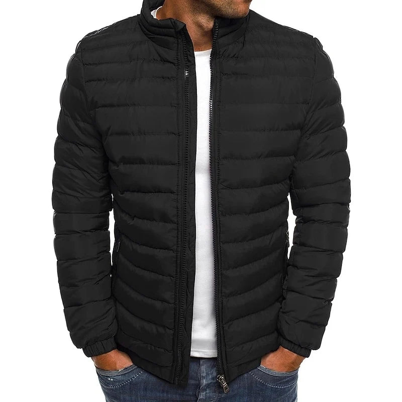 Men's black lightweight quilted puffer jacket for everyday winter wear