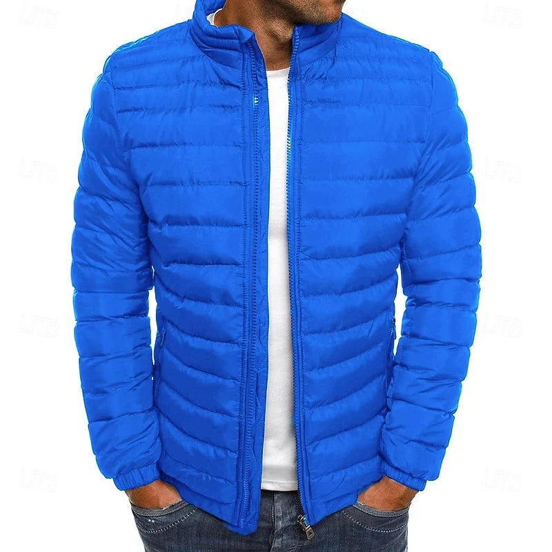 Men's royal blue lightweight quilted puffer jacket for everyday winter wear