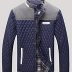Men's navy textured quilted stand-collar jacket for cold weather wear