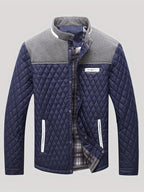 Men's navy textured quilted stand-collar jacket for cold weather wear