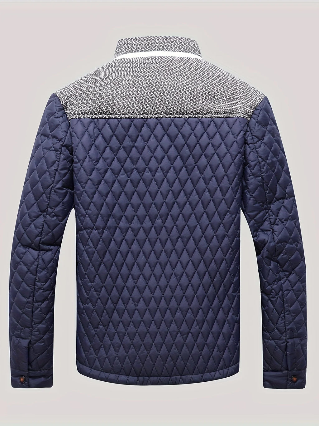 Men's navy textured quilted stand-collar jacket for cold weather wear