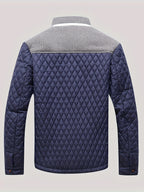 Men's navy textured quilted stand-collar jacket for cold weather wear