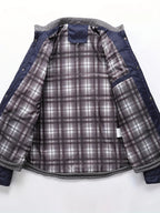 Men's navy textured quilted stand-collar jacket for cold weather wear