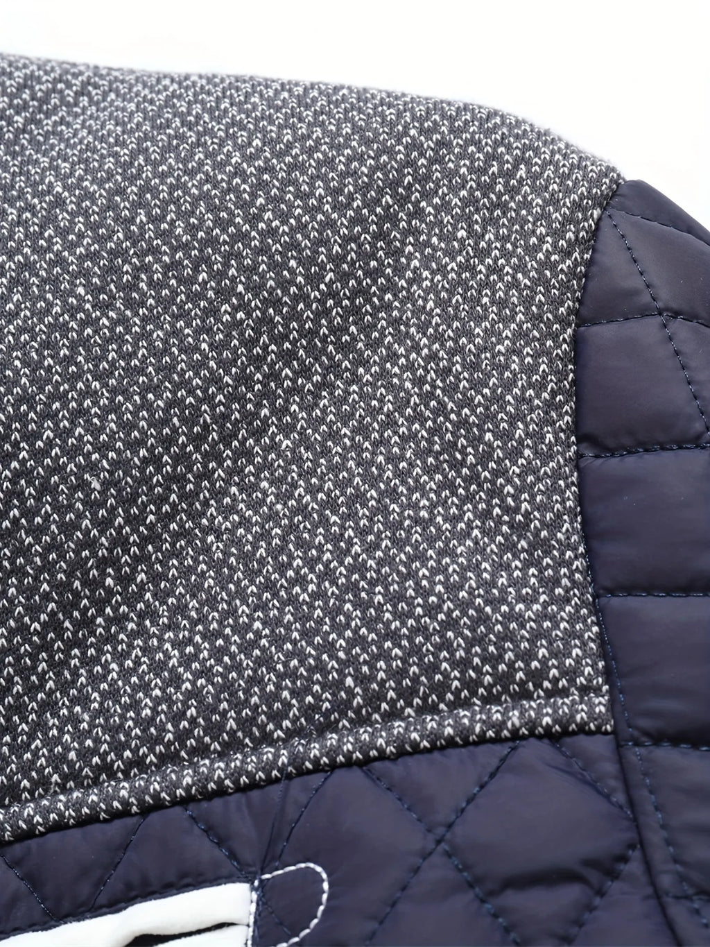 Men's navy textured quilted stand-collar jacket for cold weather wear