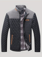 Men's black textured quilted stand-collar jacket for cold weather wear