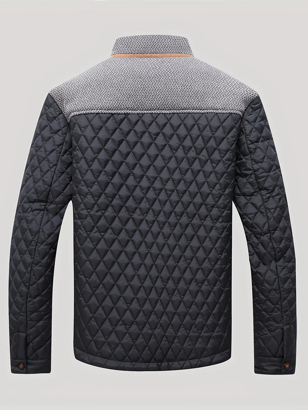 Men's black textured quilted stand-collar jacket for cold weather wear