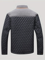 Men's black textured quilted stand-collar jacket for cold weather wear