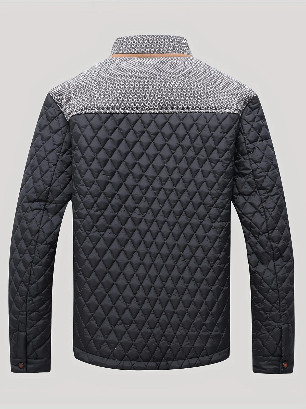 Men's black textured quilted stand-collar jacket for cold weather wear