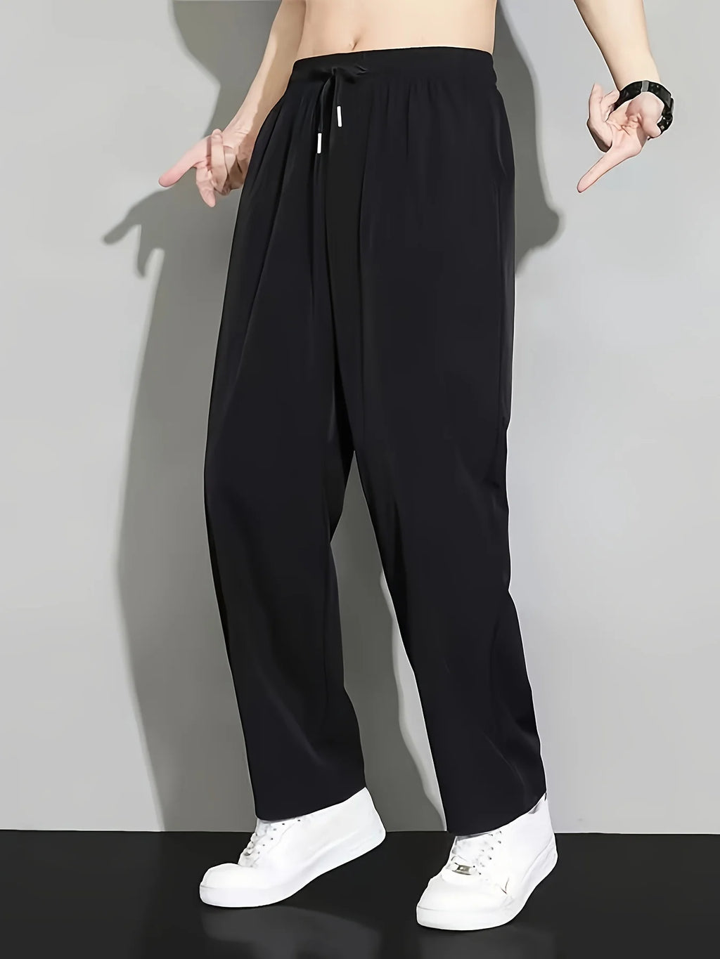 Men's space black relaxed straight-leg trousers