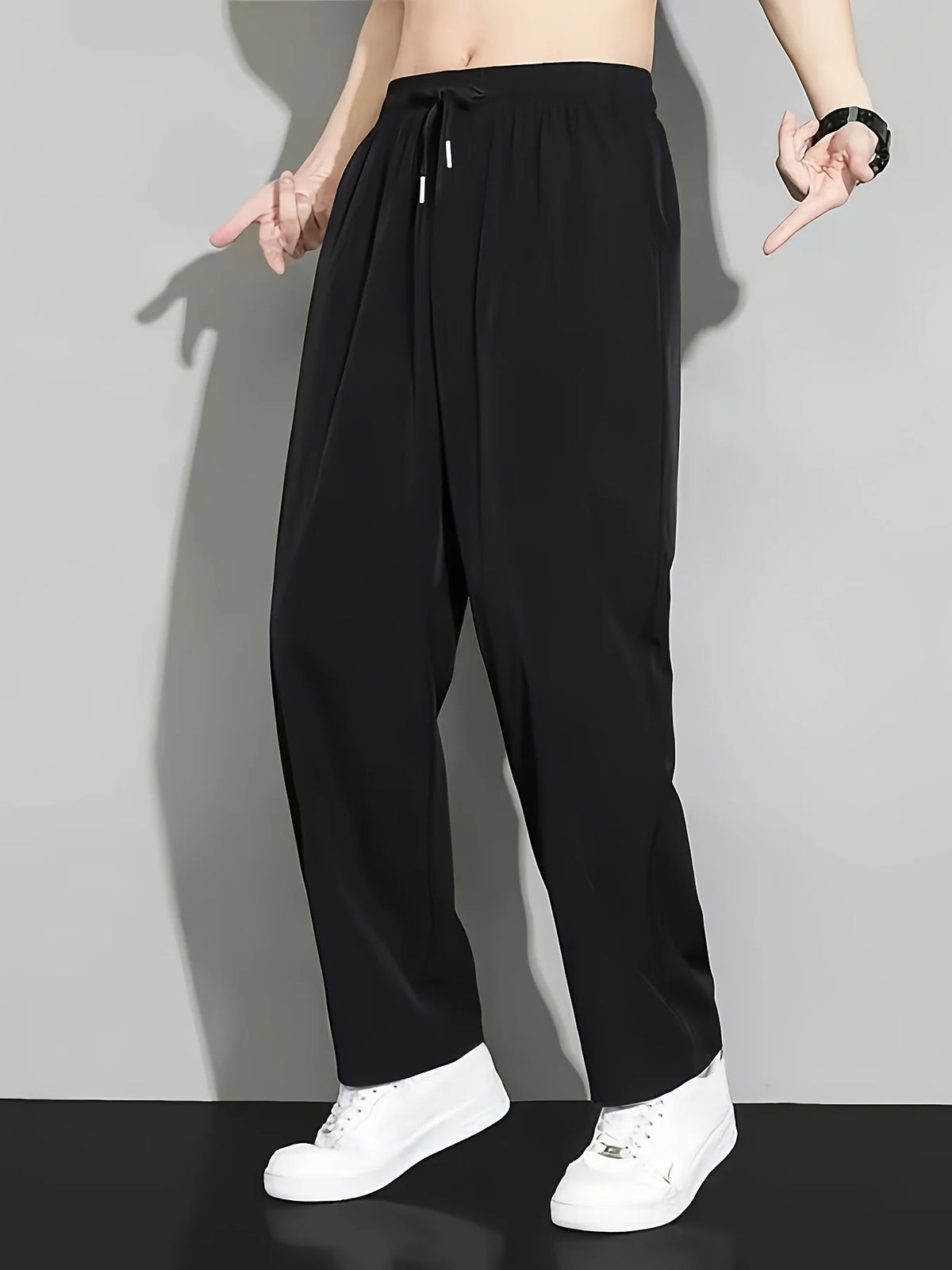 Men's space black relaxed straight-leg trousers