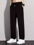 Men's space black relaxed straight-leg trousers