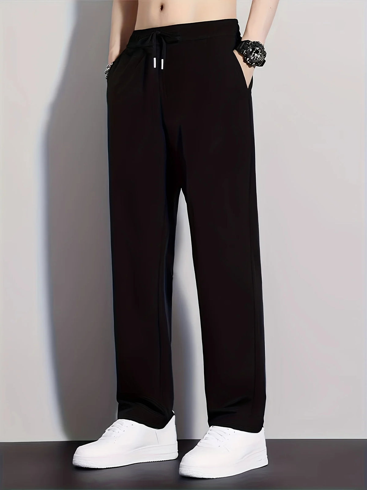 Men's space black relaxed straight-leg trousers
