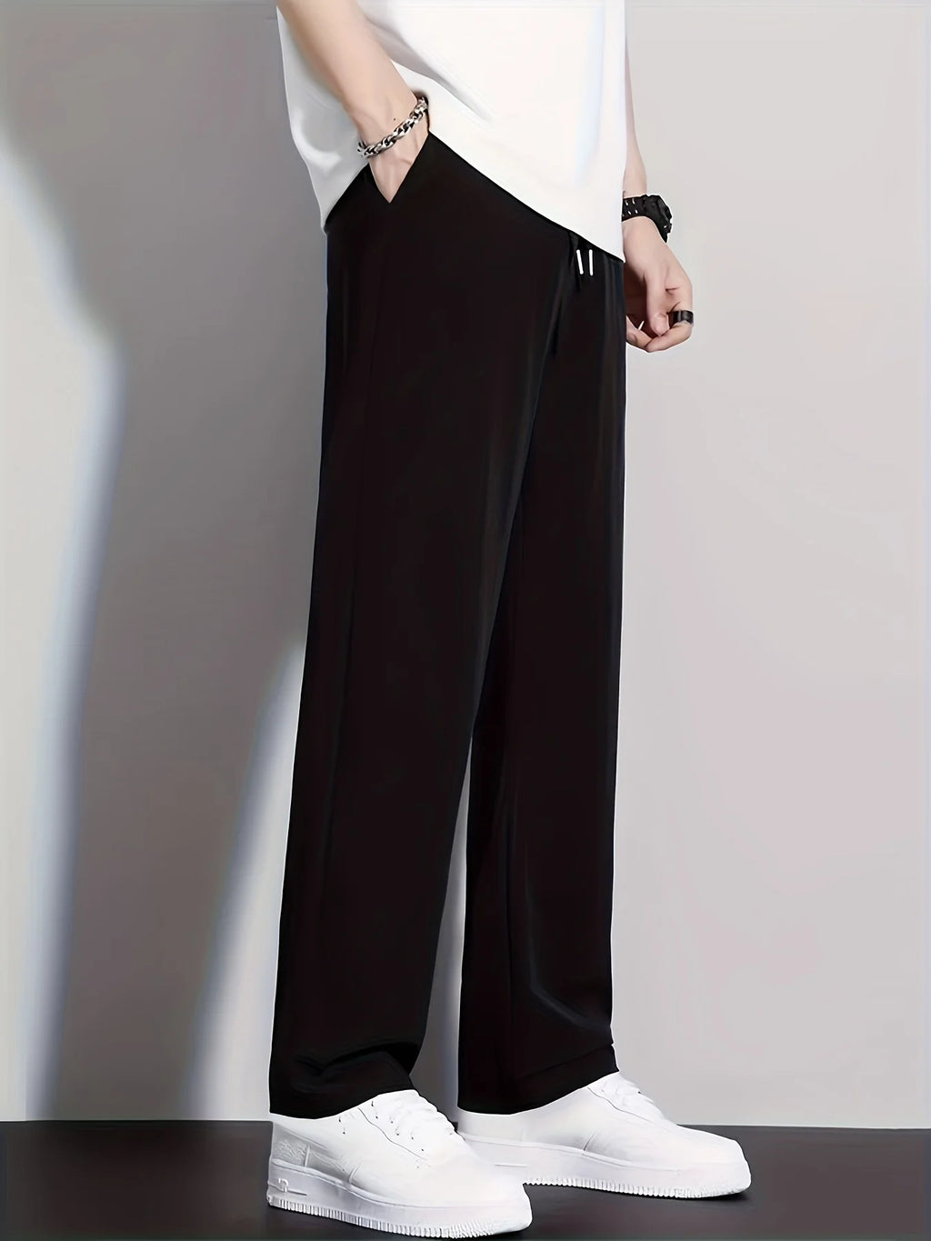 Men's space black relaxed straight-leg trousers