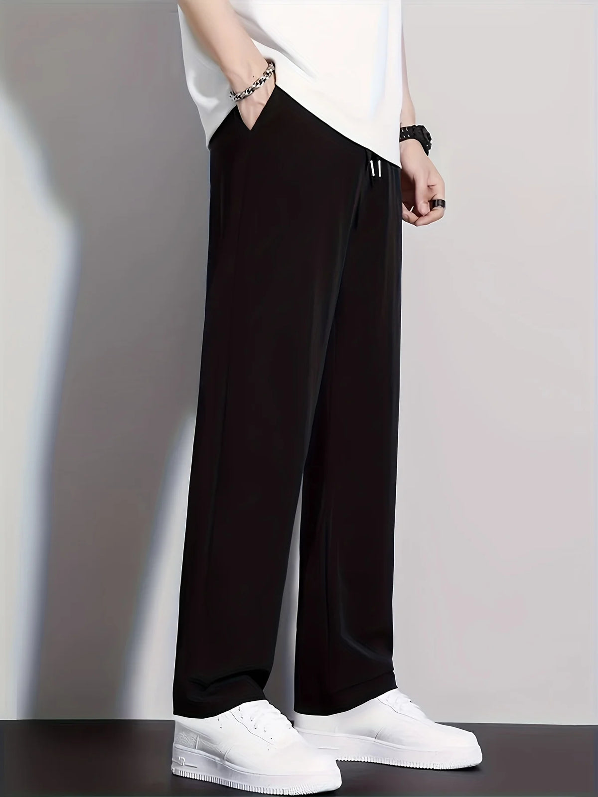 Men's space black relaxed straight-leg trousers