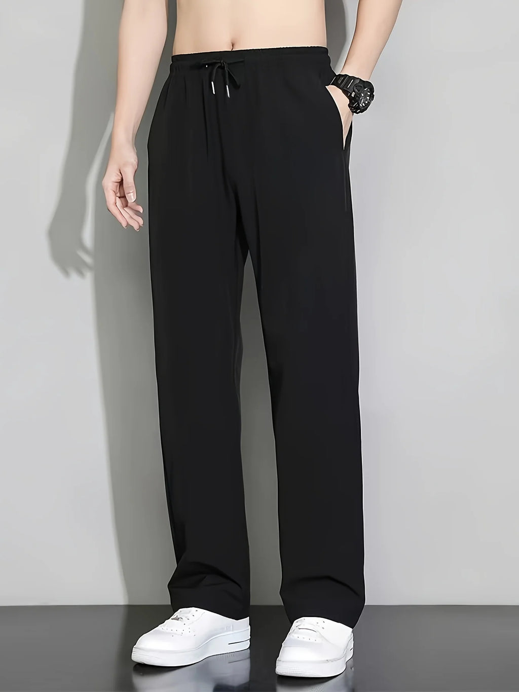 Men's space black relaxed straight-leg trousers