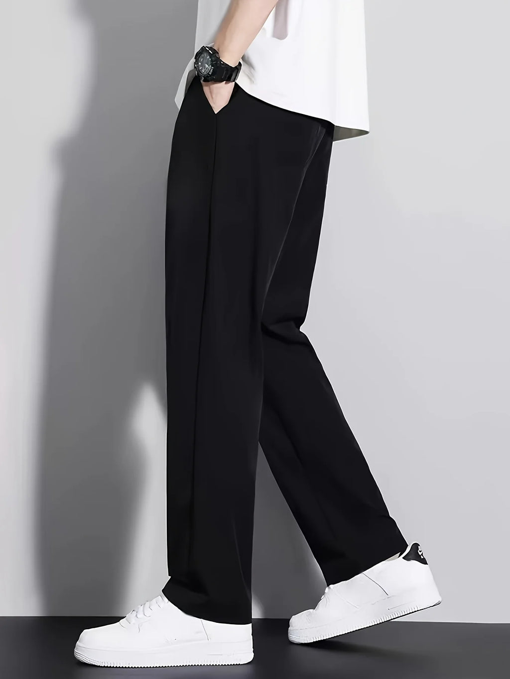 Men's space black relaxed straight-leg trousers