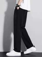 Men's space black relaxed straight-leg trousers