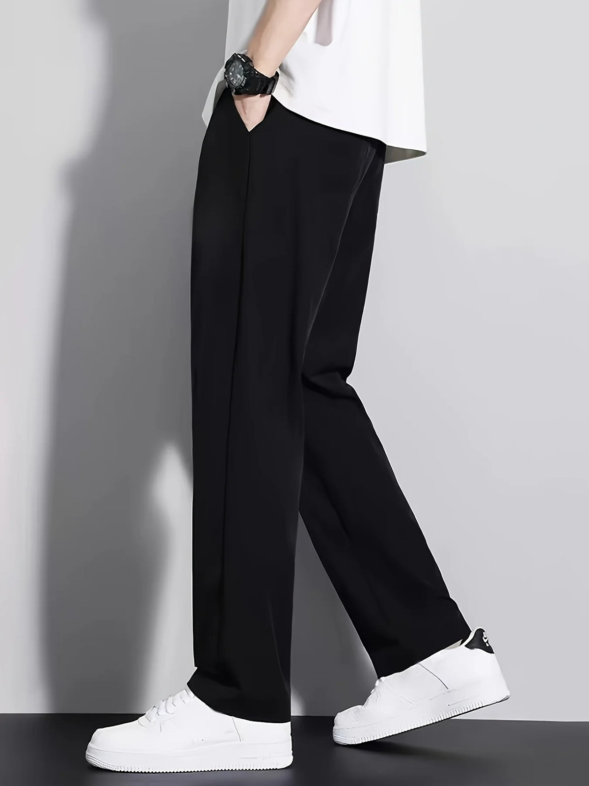 Men's space black relaxed straight-leg trousers