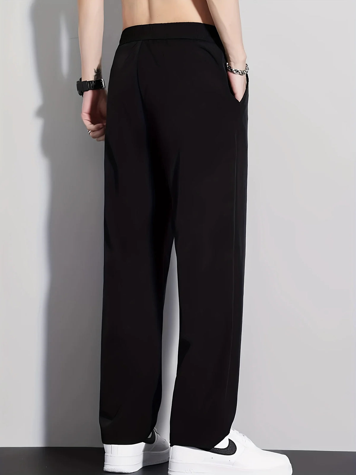 Men's space black relaxed straight-leg trousers