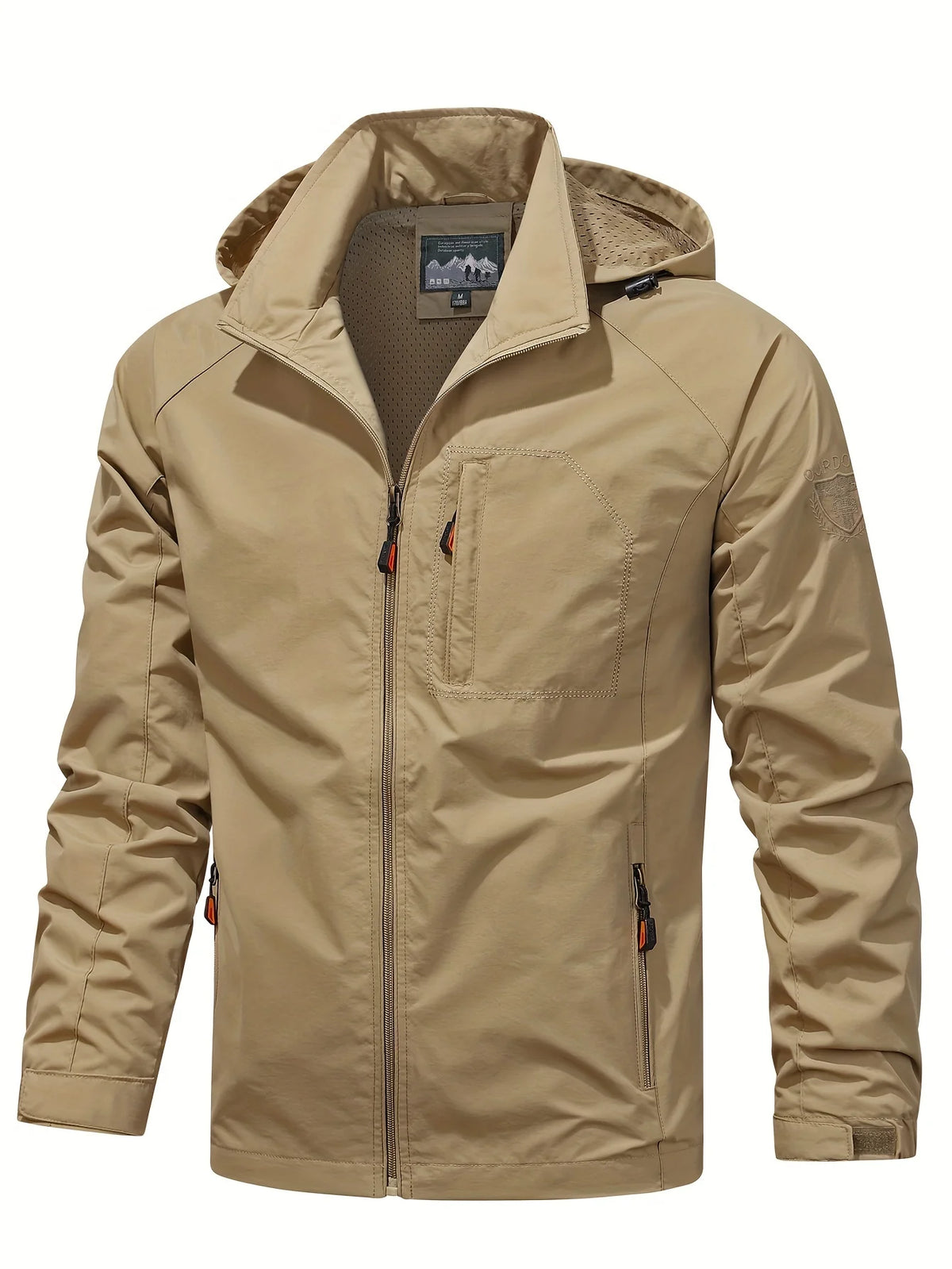 Men's khaki packable cropped bomber jacket for everyday winter wear