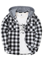 Men's grey plaid hooded sweatshirt for cold autumn and winter days