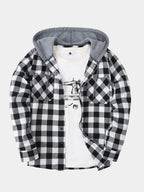 Men's grey plaid hooded sweatshirt for cold autumn and winter days