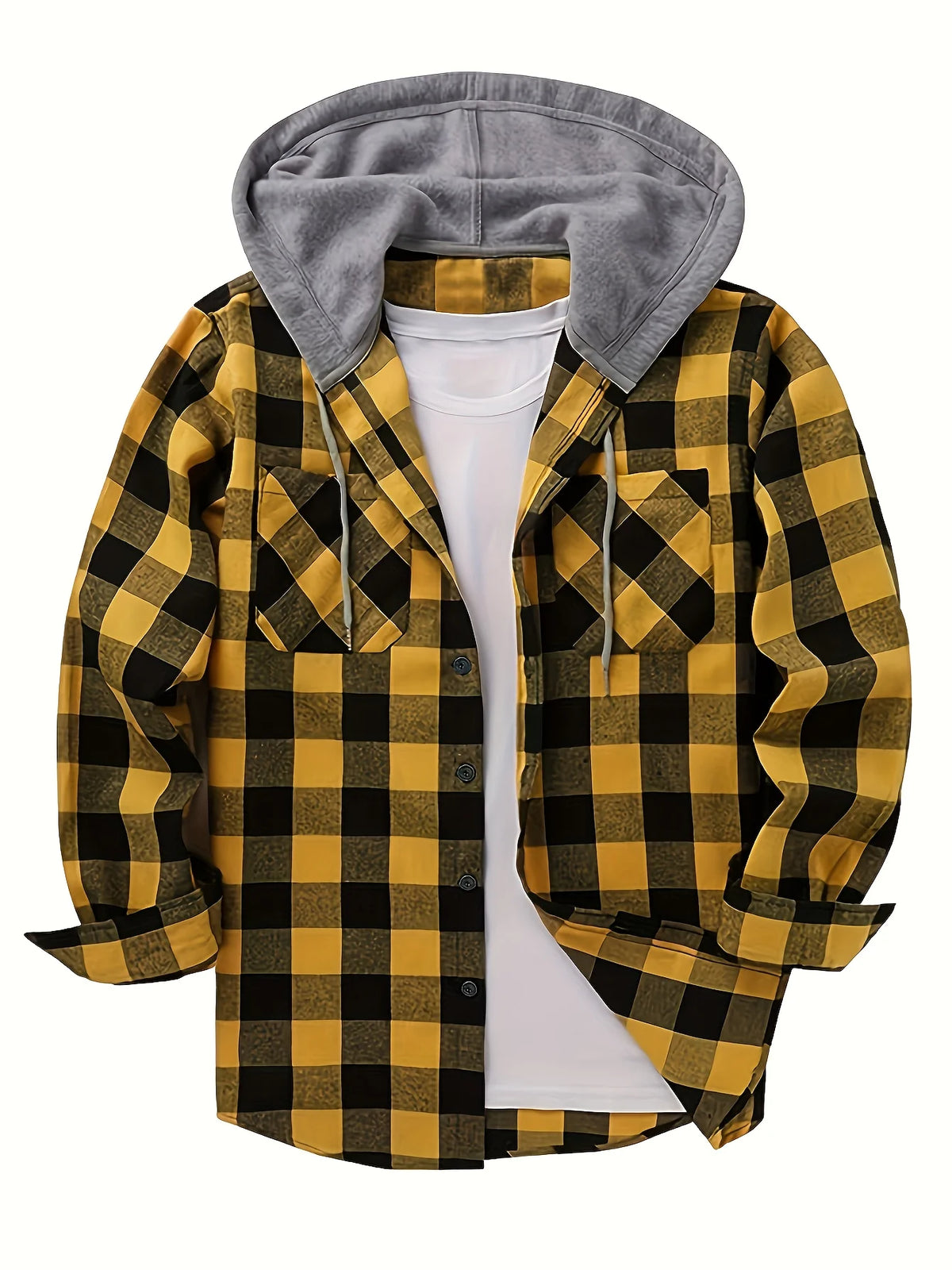 Men's yellow plaid hooded sweatshirt for cold autumn and winter days
