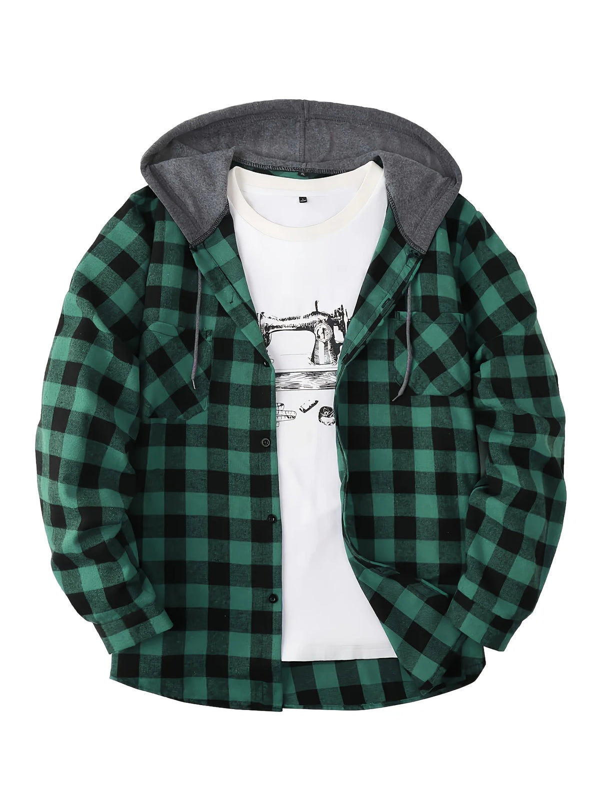Men's green plaid hooded sweatshirt for cold autumn and winter days