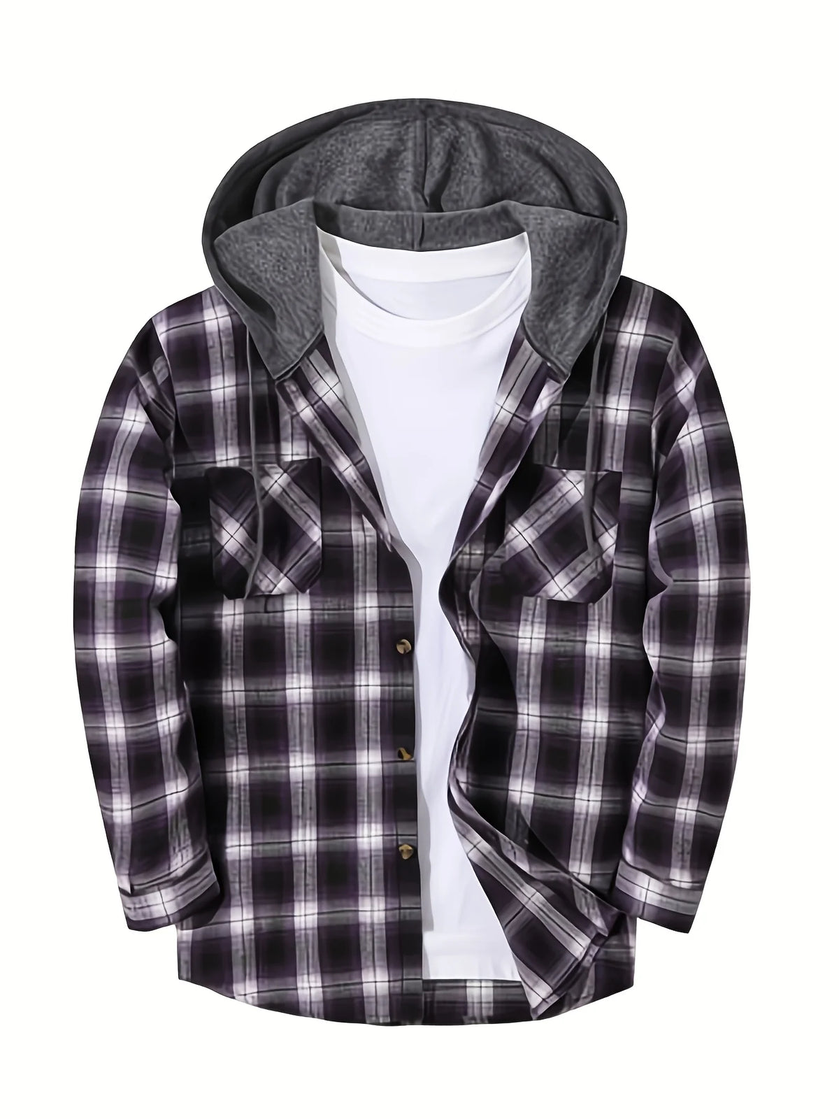 Men's black plaid hooded sweatshirt for cold autumn and winter days