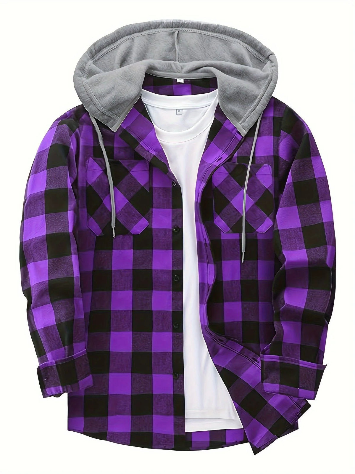 Men's purple plaid hooded sweatshirt for cold autumn and winter days
