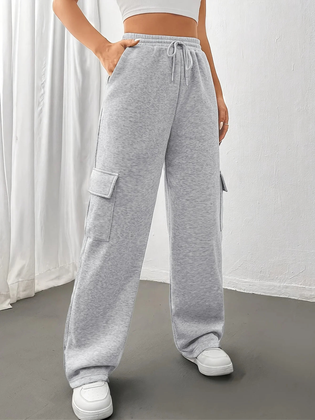 Women's light grey relaxed cargo joggers