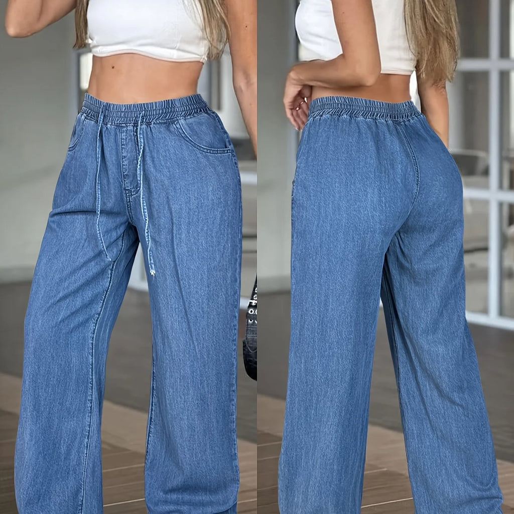 Women's light blue relaxed wide-leg trousers in a soft everyday shade