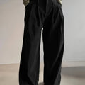 Women's black wide-leg pleated trousers
