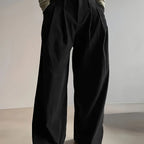 Women's black wide-leg pleated trousers