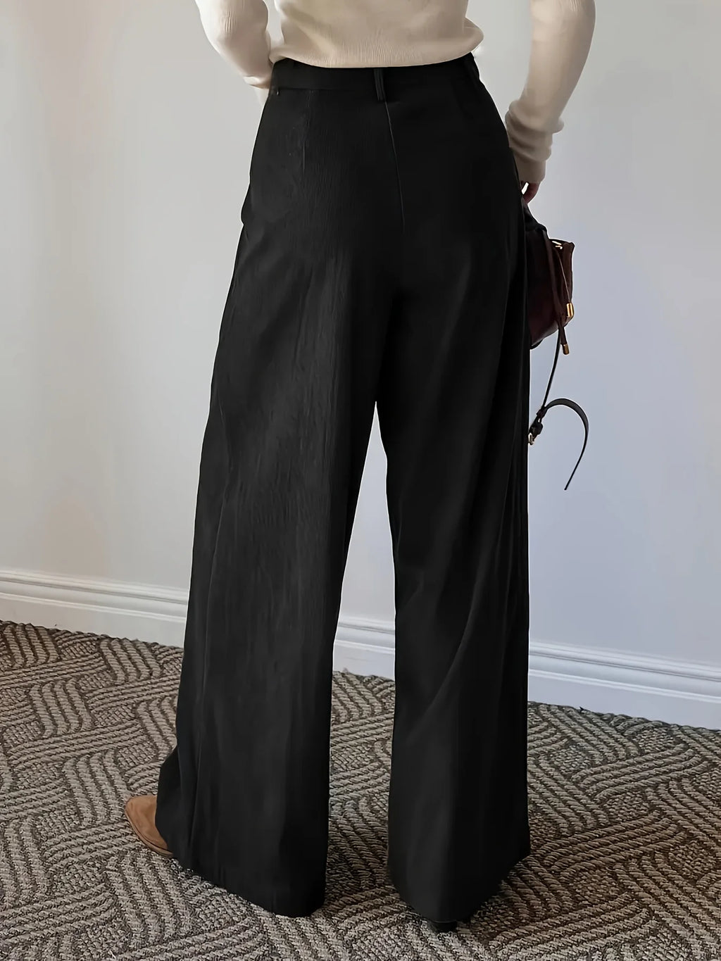 Women's coffee brown wide-leg pleated trousers