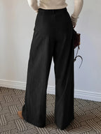 Women's coffee brown wide-leg pleated trousers