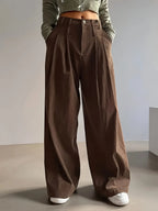 Women's black wide-leg pleated trousers