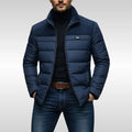 Men's navy blue quilted fleece jacket for chilly autumn and winter days