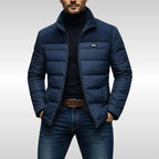 Men's navy blue quilted fleece jacket for chilly autumn and winter days