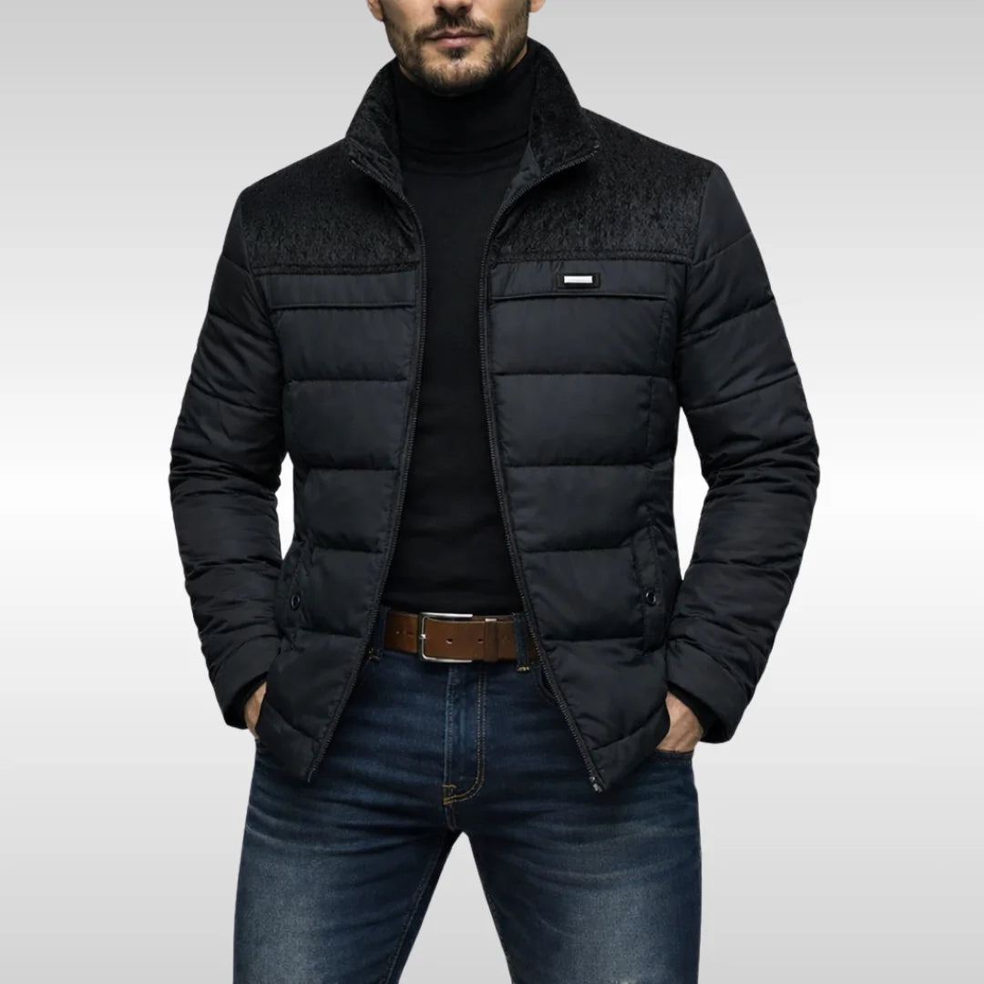 Men's navy blue quilted fleece jacket for chilly autumn and winter days