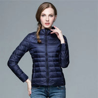 Women's Quilted Puffer Jacket with Stand Collar for Winter Wear