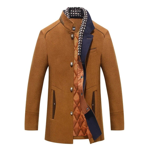 Men's brown coat with removable collar for everyday winter wear
