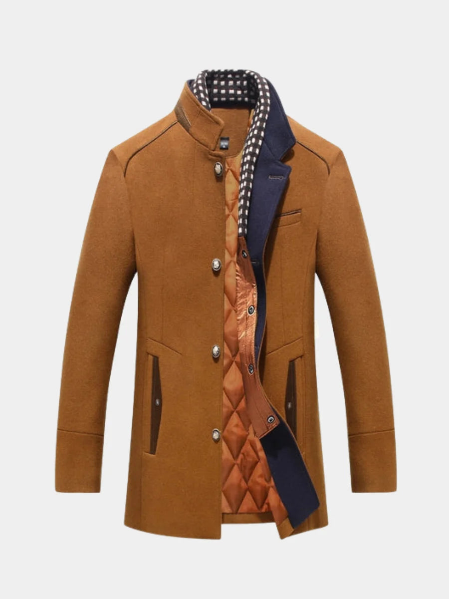 Men's brown coat with removable collar for everyday winter wear