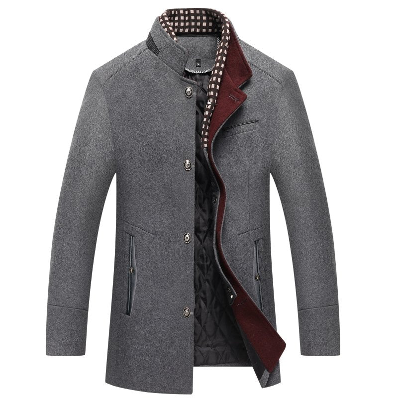 Men's navy blue coat with removable collar for everyday winter wear