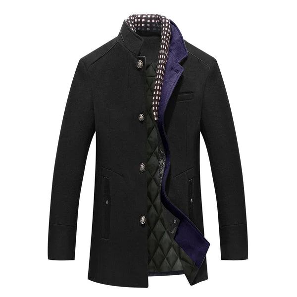 Men's navy blue coat with removable collar for everyday winter wear