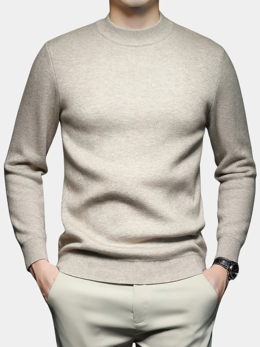 Men's beige ribbed high neck sweater for autumn and winter layering